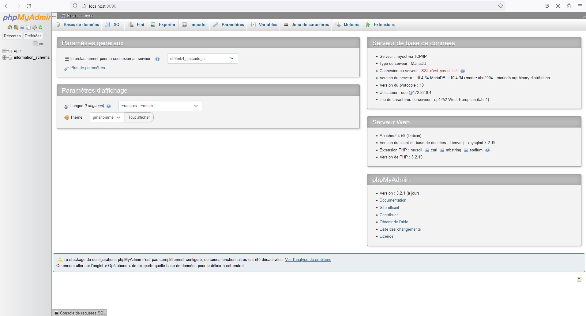 Service de gestion de base de données PhpMyAdmin